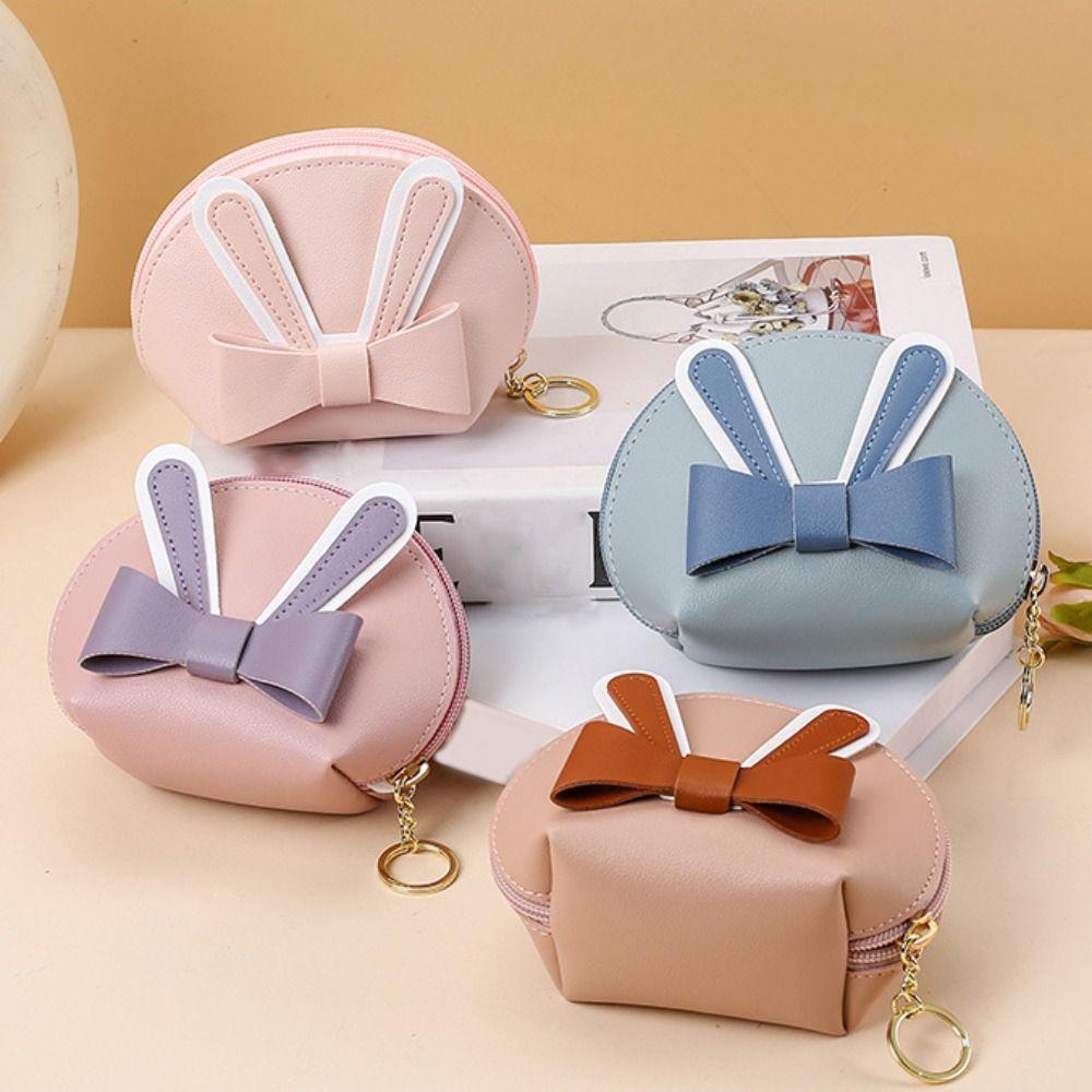 Creative Multifunctional Coin Purse Catoon Bow Portable Makeup Storage Bag with Keychain Zipper Key Bag