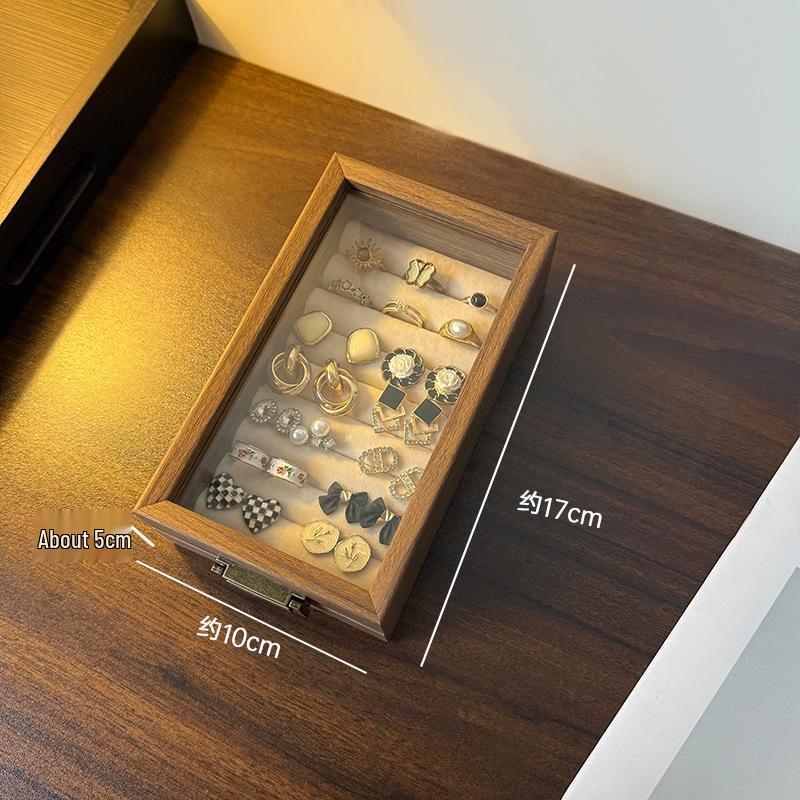 Compact Jewelry Storage Box: Solid Wood Black Walnut Display Stand for Necklaces, Earrings, Studs, Rings, and Bracelets.