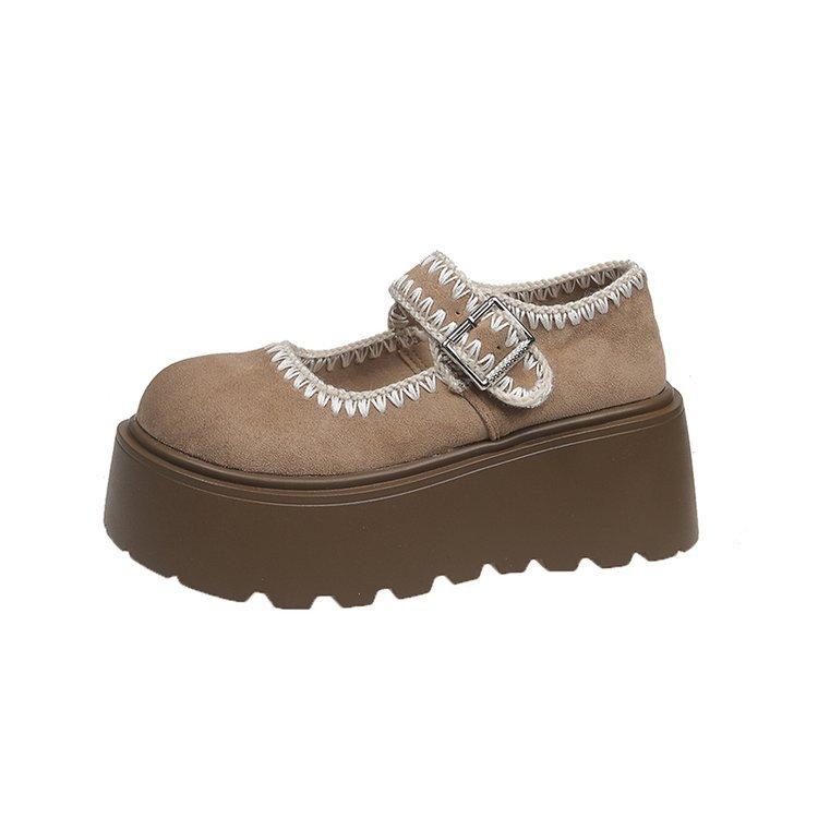 [Yushilai] Retro Style Platform Loafers Women's Spring 2025 New Sweet One-word with Casual Single Shoes