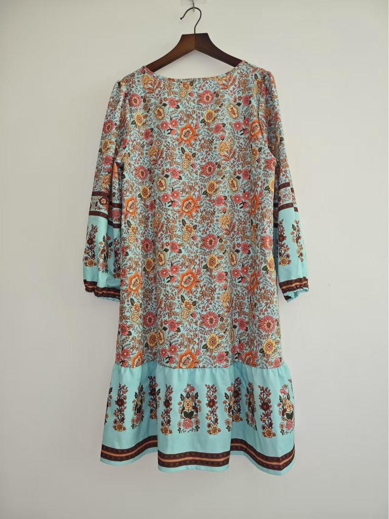 Abito Chemisier Stampato Scollo a V Bohemian Primavera/Estate 2025 per Donna