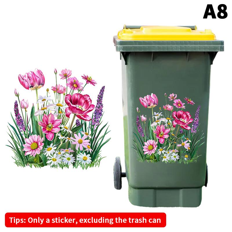Sunflower Trash Can Stickers Floral Wheel Trash Can Stickers Self-Adhesive Waterproof Pvc Decals For Walls Bathroom Home Decor
