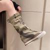 Women's Spring Graffiti High Canvas Boots Round Head Middle Follow Anti Slip Boots Women Leisure Fashion Rubber