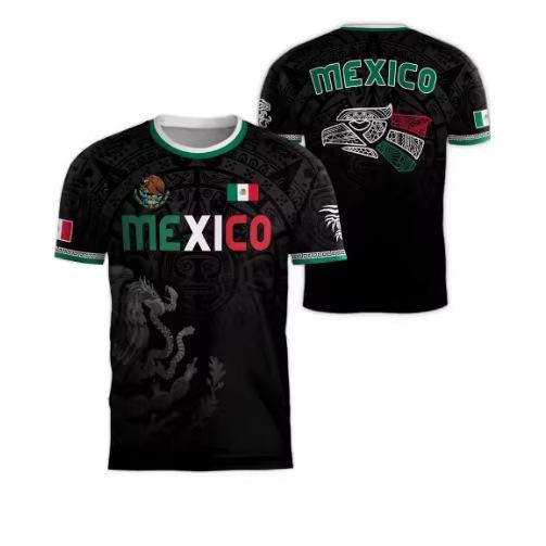 Mexican Flag Print T-shirt Men's Fun 3D Eagle Pattern Short Sleeve T-shirt Outdoor