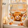 Autumn Theme Room Decor Highland Cow Window Clings, Cute Pumpkin Maple Leaves Static Party Supplies Stickers, Waterproof PVC Decals for