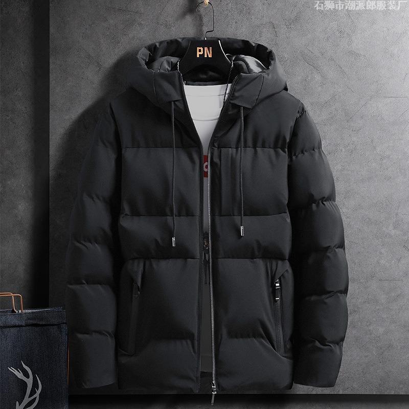Men's slim-fit padded jacket Autumn and winter padded jacket Men's velvet padded jacket Men's blue hooded jacket Men's