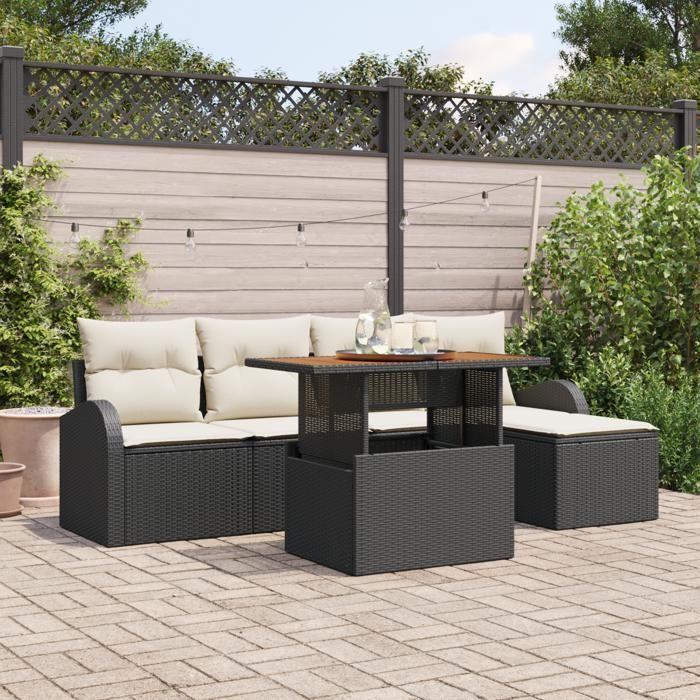 Canapé de Jardin vidaXL 6 Pièces avec Coussins Noir en Poly Rattan, Canapé de Jardin vidaXL 2 Places avec Rangement &amp; 3358308