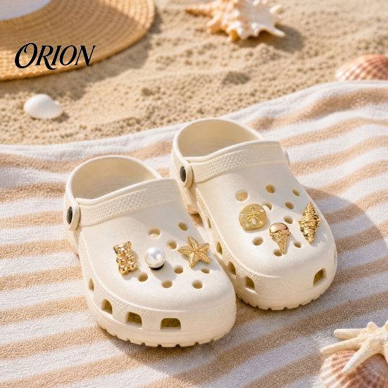 Faux Perlen Schuhanhänger 6 Stück/Set Goldfarbene Anhänger, Sommer Eiscreme Muschel Seestern Anhänger für Clogs Damen Mädchen Strand Schuhwerk Dekor Zubehör