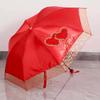 Elegance Red Wedding Lace Umbrella: Long Handle, Sun & Rain Protection for Brides