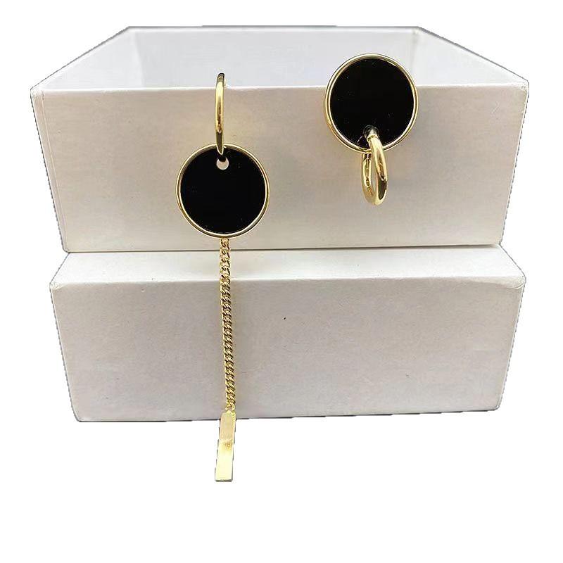 New Tide Round Asymmetrical Tassel Earrings Women's, Niche Design Geometric Stud Earrings Simple Ear Jewelry