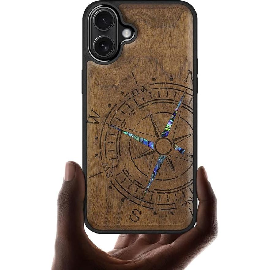 Carveit Magnetic Case for iPhone 16 Plus Case, Wood Artisan Engraved & Handmade Shell Inlaid, TPU Shockproof Cover, Compatible with MagSafe Wireless