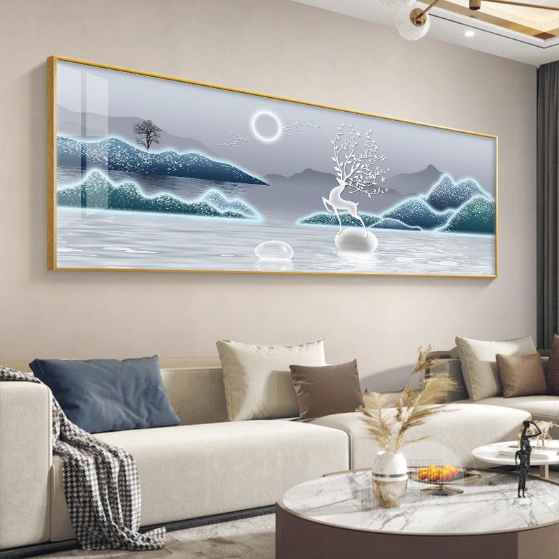 Chinese Style Golden Leaves Deer Canvas Painting Feathers Wall Art Feng Shui Mountain Posters and Prints Living Room No Frame