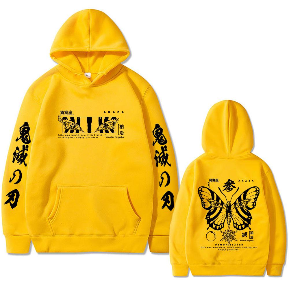Anime Demon Slayer Akaza Butterfly Eyes Print Hoodie Men Women Clothing Fashion Oversized Male Vintage Hooded Tracksuit