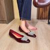 French Rhinestone Pearl Low-heeled Light-mouth Single Shoes Women's 2025 New Spring and Autumn Thick-heeled Small Square Head V-mouth Medium-heeled Wo
