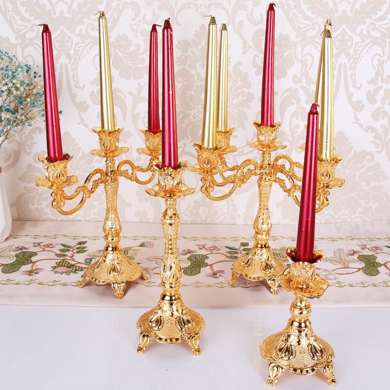 Luxury European Dining Table Model Room Soft Decoration Ornament European Candlelight Dinner Props Metal Wedding Candle Holder