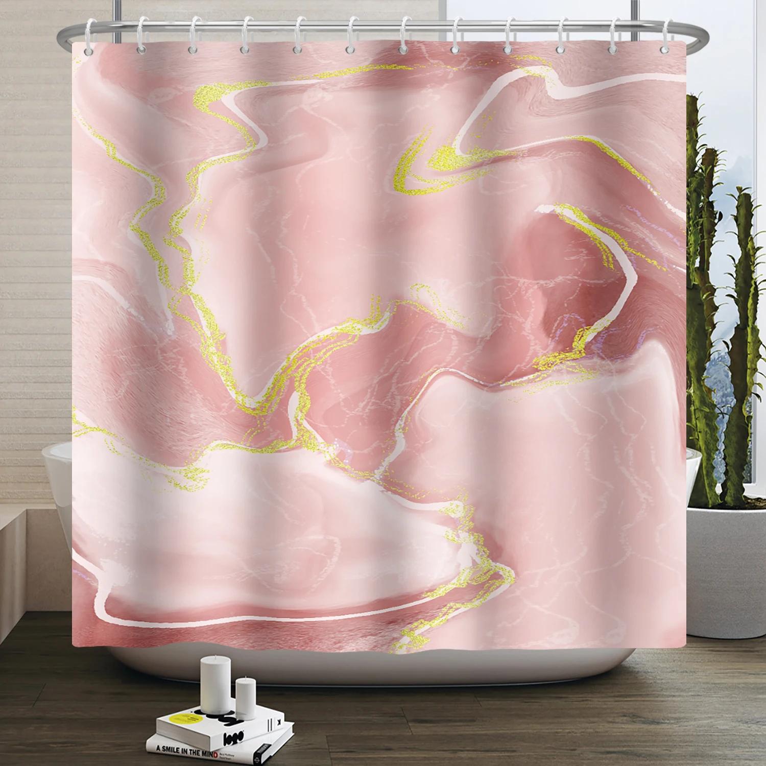 

Modern Luxury Marble Shower Curtain Abstract Art Grey Gold Pattern Bathroom Home Decor Waterproof Polyester Fabric With Hooks W60H190(CM)-1 Pcs