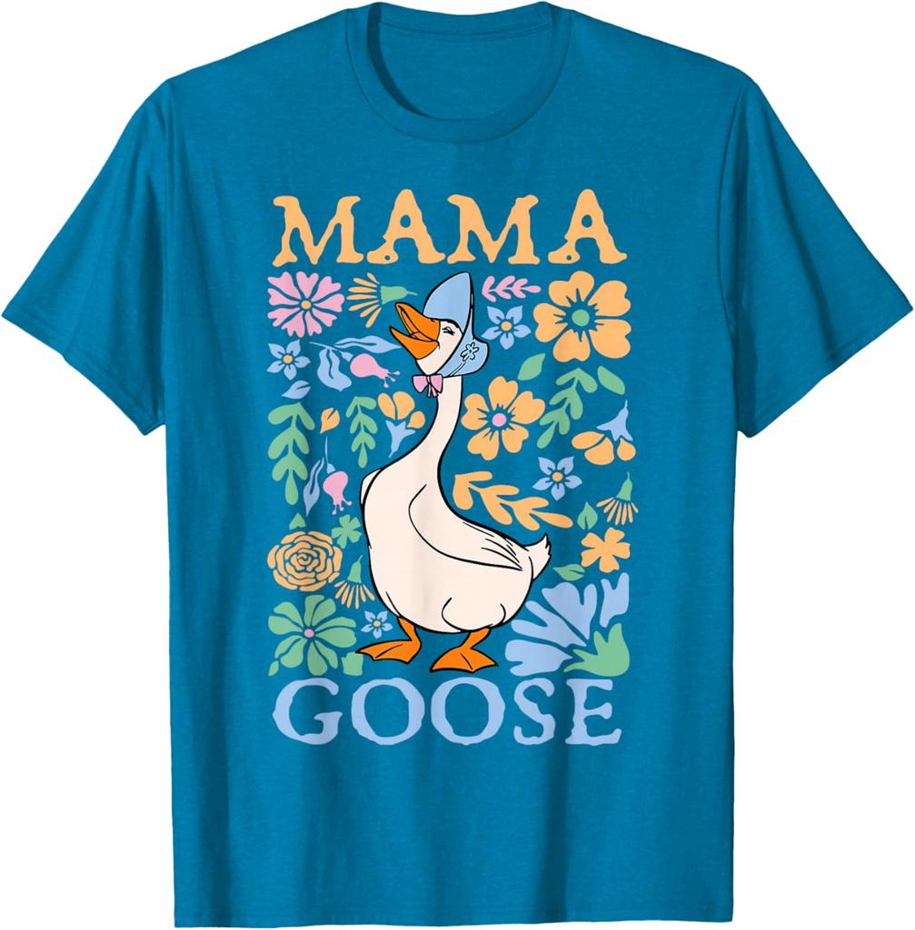 Mama Goose Floral Graphic Print Cotton T-Shirt Cute Mother's Day Casual Daily Tee