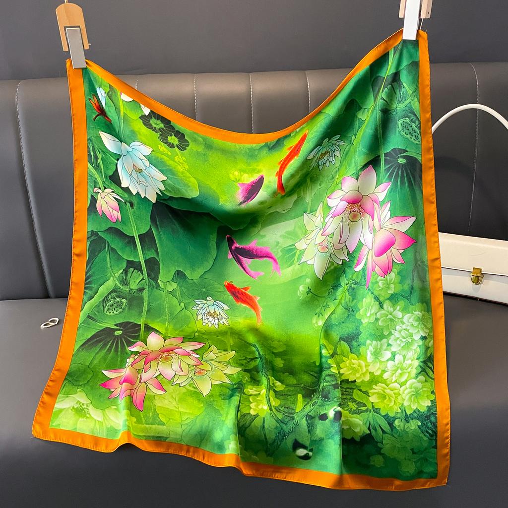 Women Luxury 70*70CM Square Silk Scarf Fashion Print Small Neck Scarves Lady Hair Band Foulard HandKerchief Female Bandana Shawl