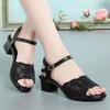 Zapatos De Mujer Women Fashion Black Peep Toe Buckle Strap Square Heel Shoes Sapatos Femininas Lady Beige Floral Sandals Ga265