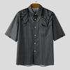 INCERUN Camicie Casual Larghe da Uomo a Maniche Corte con Scollo a Revers e Stampa a Righe