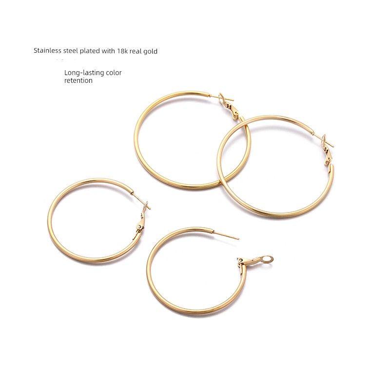 Women's Stainless Steel Big Circle round European and American Exaggerated Earrings