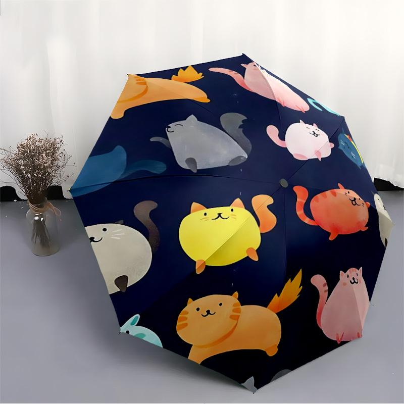 1pc Cats Pattern Automatic Folding Umbrella - Lightweight, Retractable Design with 8-Rib Durability, Perfect for Outdoor Adventures 15153