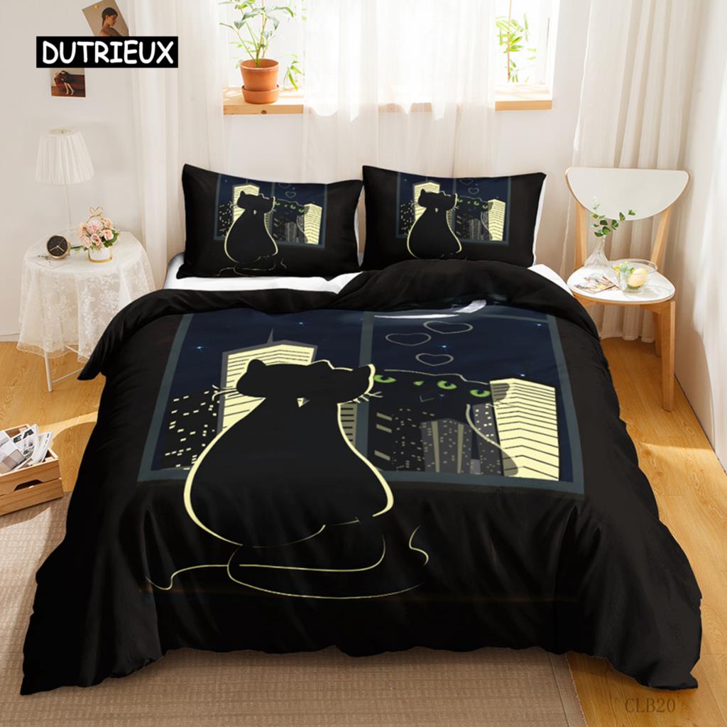 Cat Duvet Cover Set Digital Different Color Cartoon Cute Cat Bedding Set Bedclothes Double Queen King Size Polyester Qulit Cover