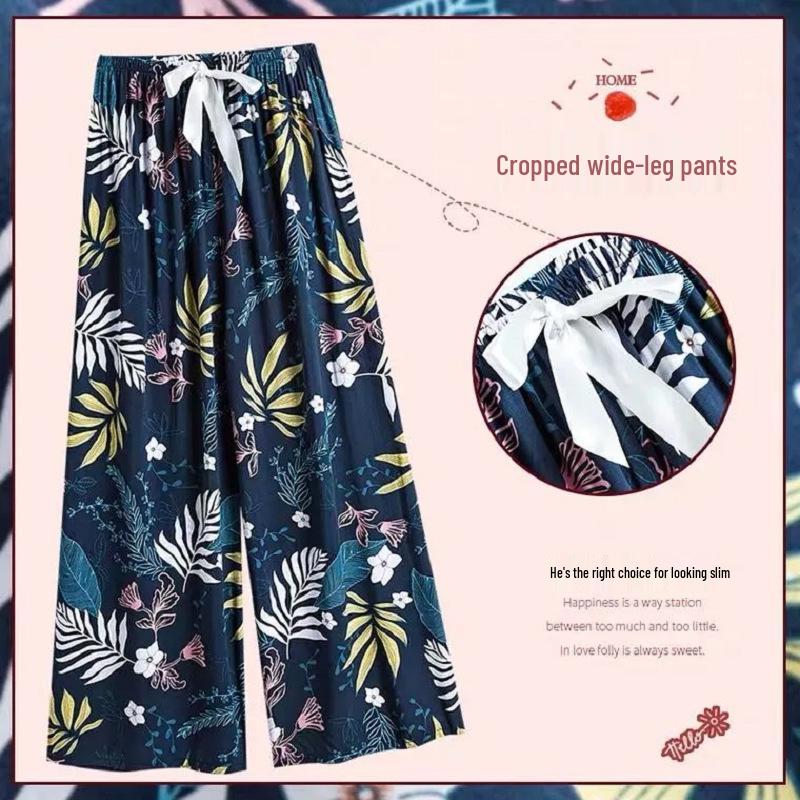 Damspecifika Plus Size Byxor i Bomull och Silke med Vida Ben - Casual Niopunktslängd för Hem & Utomhus