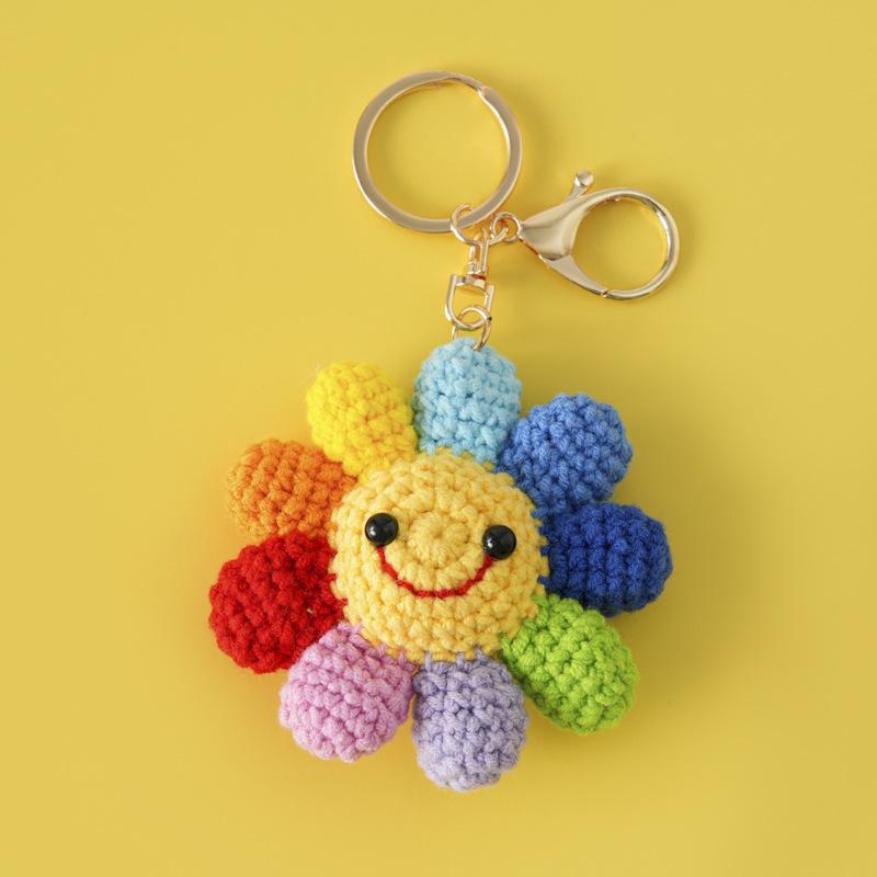 Sun Flower Crochet Creative Handmade Flower Backpack Pendant Kintted Car Home Bag Charm