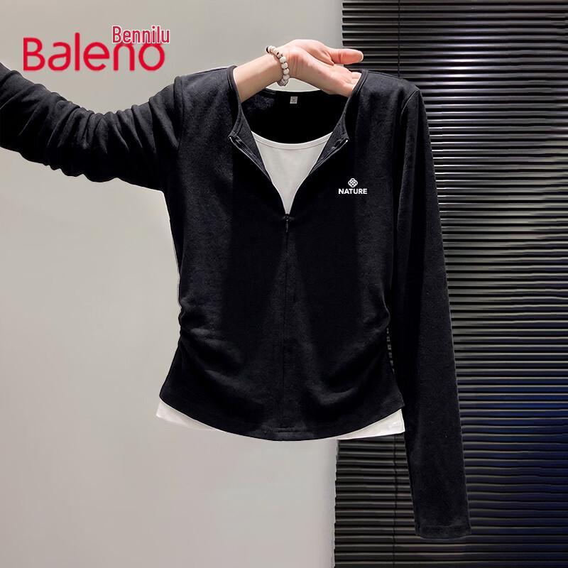 Baleno Women's Faux Two-Piece Color-Block Slim-Fit Long-Sleeve T-Shirt