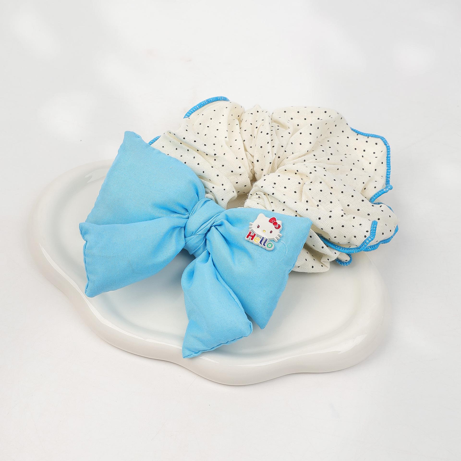 Сладкая кремовая резинка-скранчи с кошачьим бантом в горошек – Высокоэластичная резинка для волос