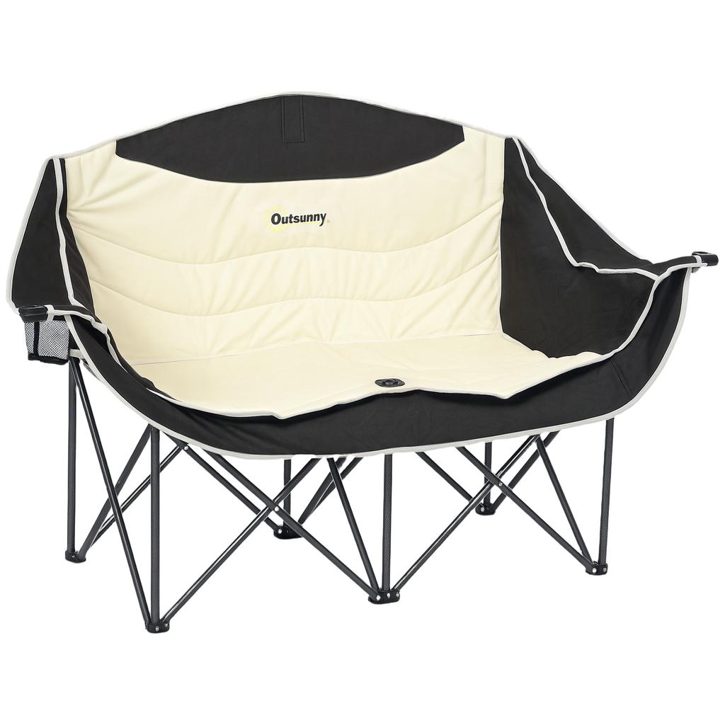 Folding Chair Foldable 2-Seater Camping Chair with Drink Holder Carry Bag Up To 250kg Load Capacity Khaki