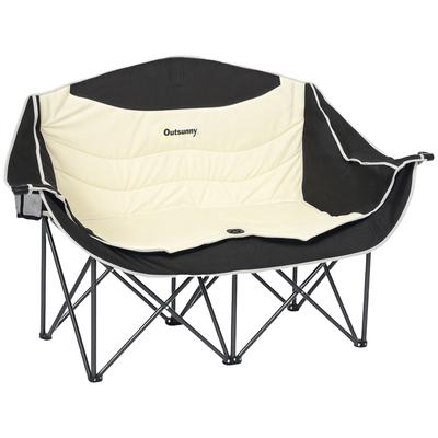 Folding Chair Foldable 2-Seater Camping Chair with Drink Holder Carry Bag Up To 250kg Load Capacity Khaki