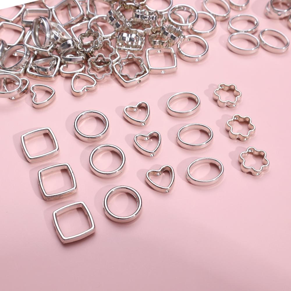 50pcs Silver Heart Hollow White K Loose Spacer Beads for Jewelry Making DIY Small Holes Necklace Bracelets Charms Accessories