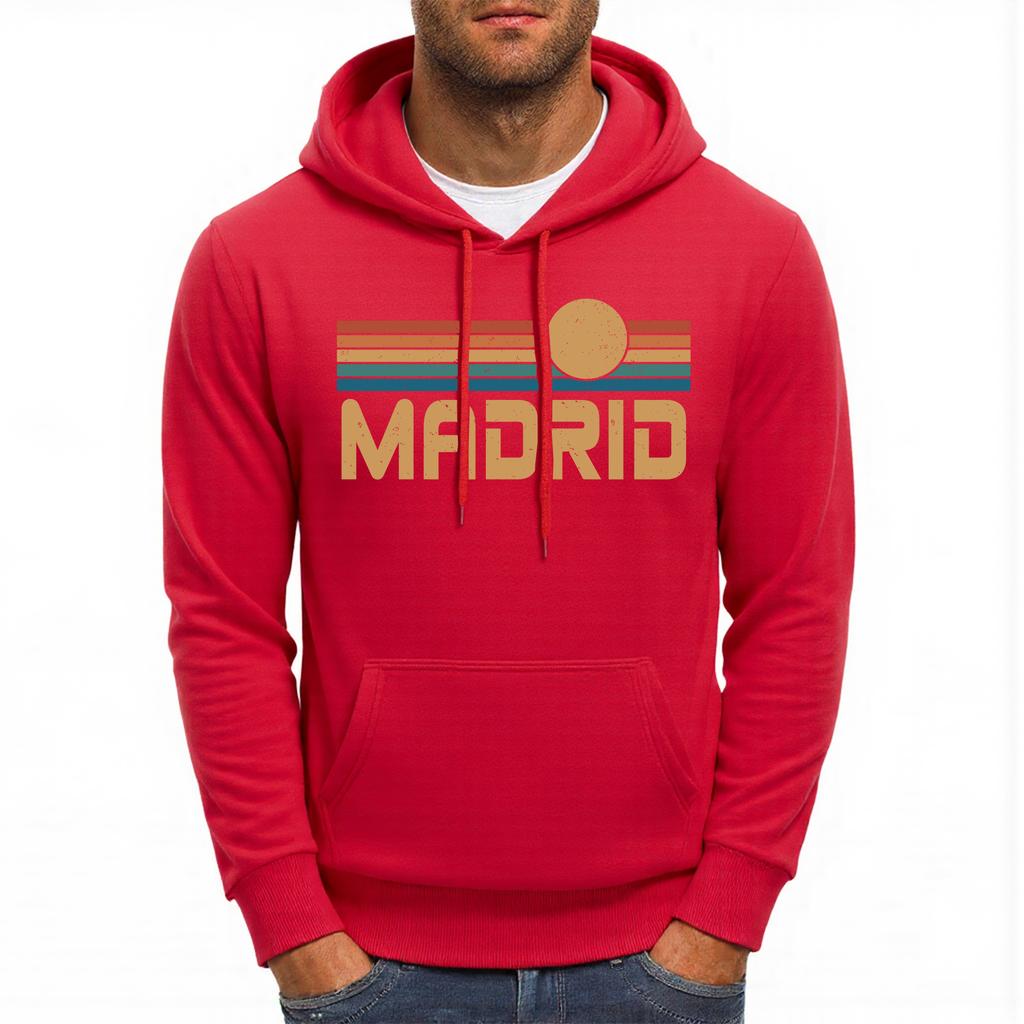 Madrid Spain Colorful Stripes Print Men Hoodie Autumn Casual Hoody Fleece Comfortable Hoodies Loose Multicolor Pullovers