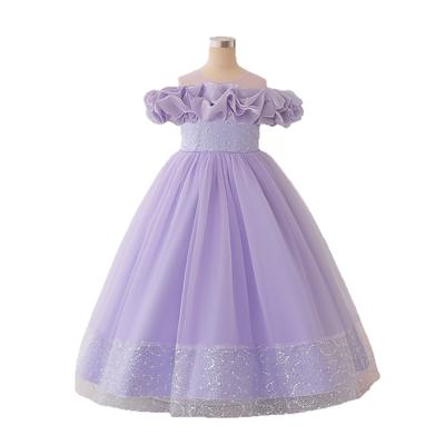 Flower Girl Princess Dress For Weddings Summer Kid Formal Bow Long Gown For School Evening Party Children New Year Cloth ALP625