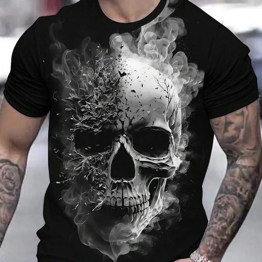 Summer Men's Skull Graphics 3D Printed Tshirt Short Sleeved T-Shirt For Men Daily Streetwear Tees Tops Crew Neck Casual T-shirt