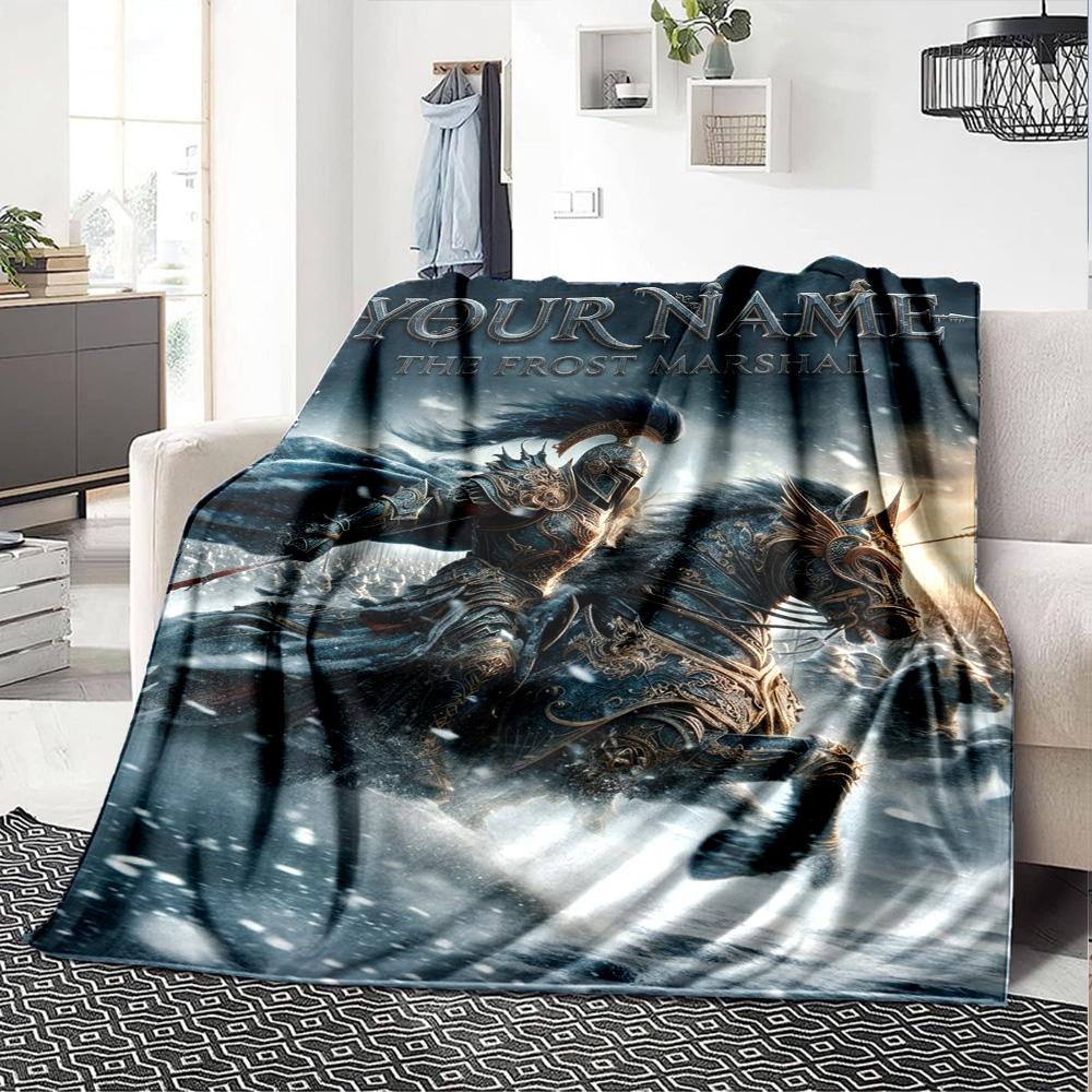 Name Custom Epic Knight Print Flannel Blanket High Quality Warm Comfortable Cover for All Seasons Perfect for Gifts Home Decor