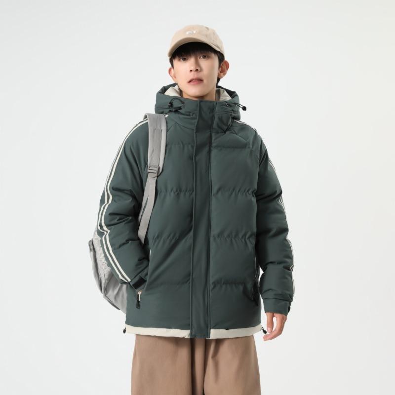 Padded Men s Winter Large Size Hooded Striped Loose Thickened Padded Jacket Thermal Casual Padded Jacket M зелёный