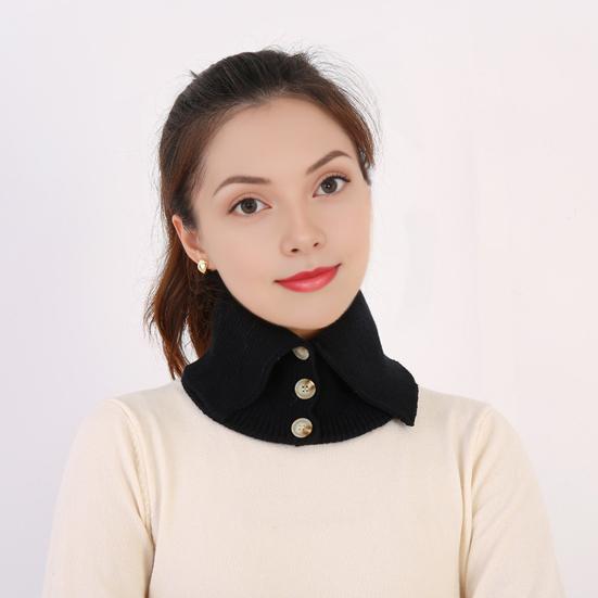 Yousheng Fake Collar Scarf Soft Velvet Thickened Winter Scarf Windproof Solid Color Buttons Closure Knitting Collar Decorative Scarf