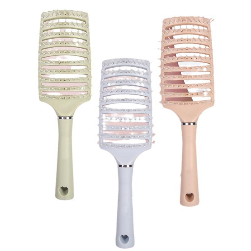 Curved Macaron Rib Comb: Women's Styling, Fluffy Curly Hair Air Cushion Massage Comb