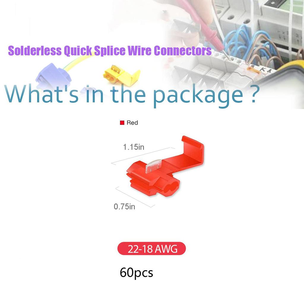 60PCS Solderless Quick Splice Wire Connectors, 22-10 AWG Scotch Lock Snap Electrical Wire Connector(22-18AWG Red 20PCS, 18-14AWG