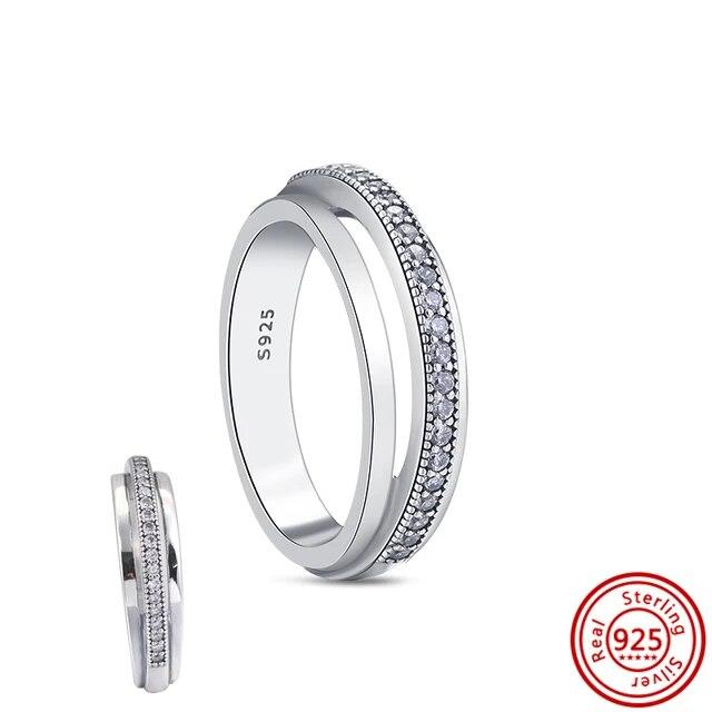 925 Sterling Silver Rings Feather Heart Pavé Sparkling CZ Round Lucky Rings for Women Charms Jewelry