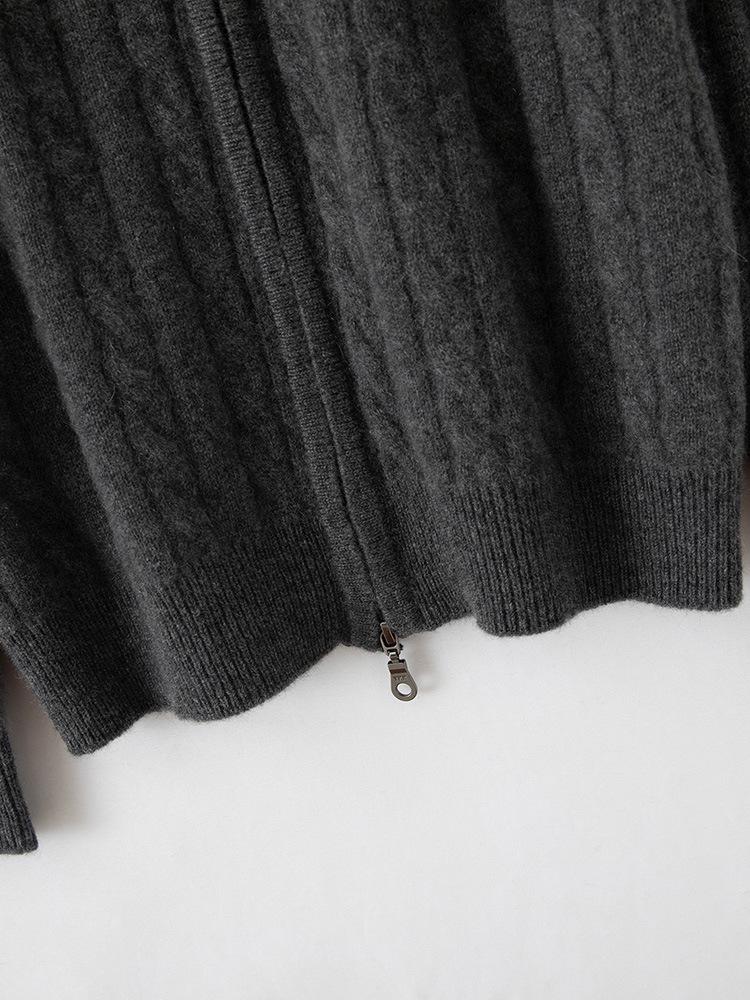 Pure Cashmere Cable Knit Zipper Cardigan Coat