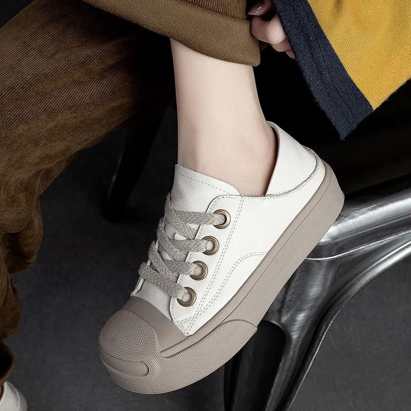 GKTINOO 2025 New Spring Genuine Leather Women Shoes Sneakers Lace-up Sewing Flat Handmade Leisure Comfortable Ladies Shoes