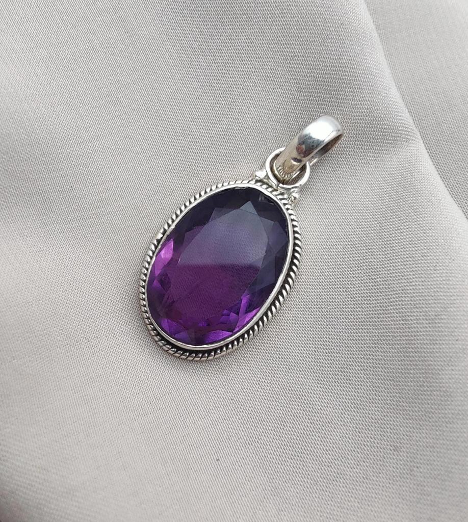 Natural Amethyst Cut Silver Pendant 925 Sterling Purple Gemstone Necklace Handmade February Birthstone Jewelry Gift for Her