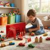 Wooden Fire Station Set Painted Assist Toy Scene Bright Red Firefighter Figure for Kids
