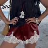 Lace Trim Shorts Women Satin Silky Patchwork Micro High-quality Polyester Blend Low Rise Boxer Lounge Slip Pajama Bottoms Petticoat