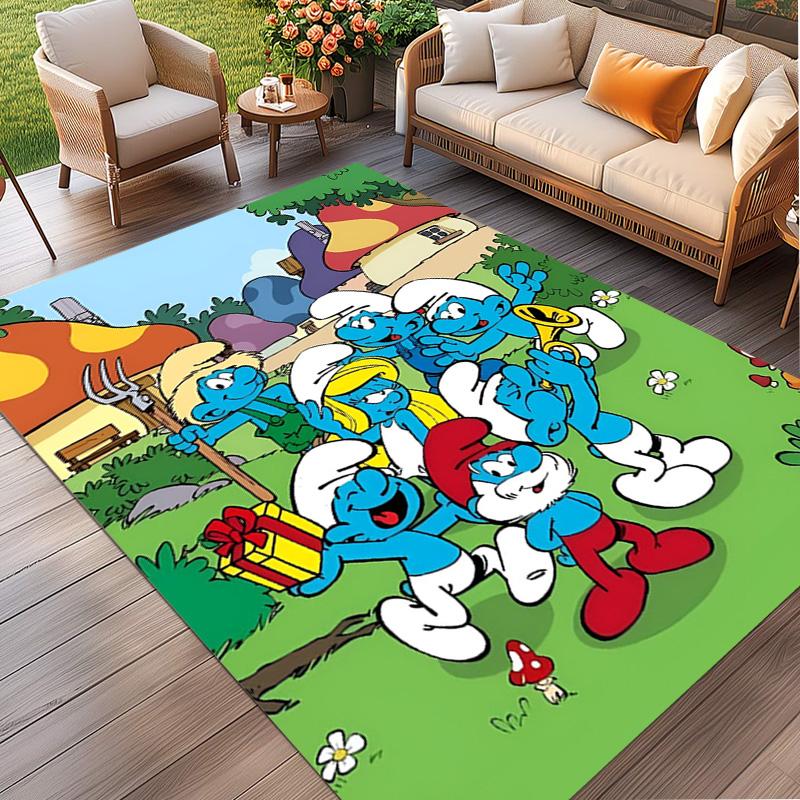 Blue Smurfs Print Rug, Washable Floor Carpet, For Entryway Dorm Laundry Room Office Study, Home Decor Birthday Christmas Gift