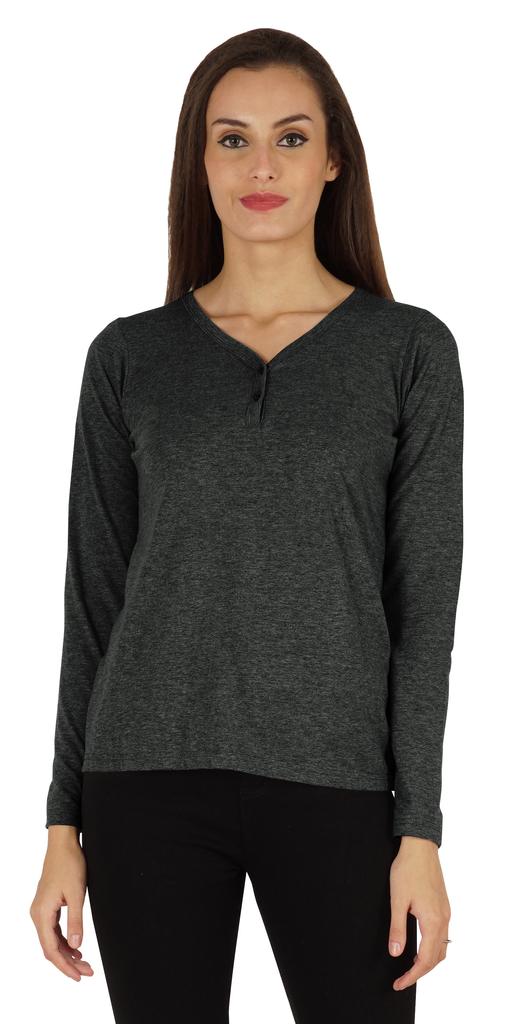 Inkmeso Solid Button Henley T-shirt For Women  S Casual Basic  Long Sleeve  Tee