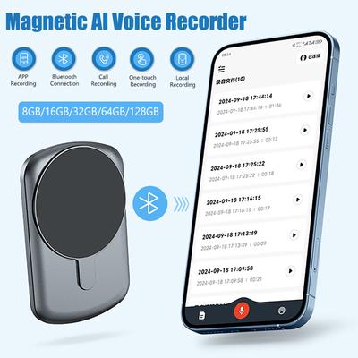 Grabadora de Voz Digital Magnética de 8-128 GB Portátil Activada por Voz Dictáfono de Sonido Dispositivo de Grabación para IOS Android Reunión de Negocios